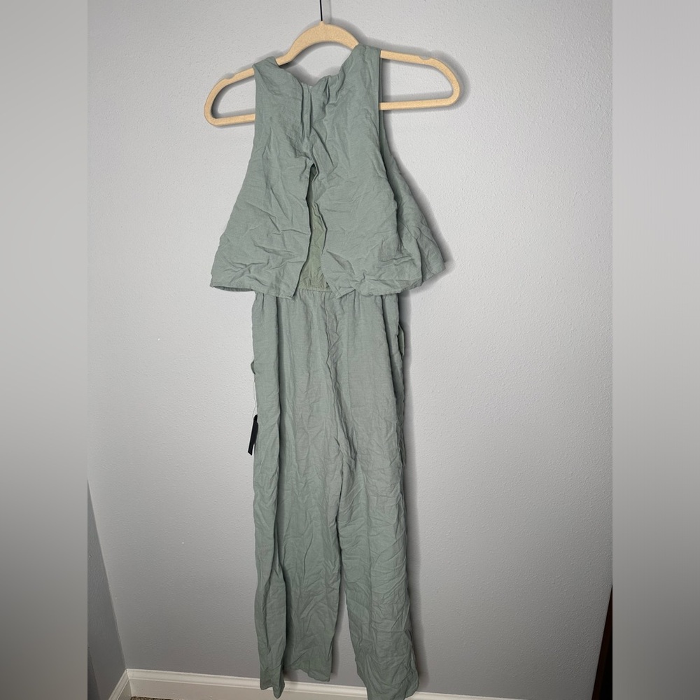 Lulus Breezy Sophistication Sage Green Textured Wide-Leg Jumpsuit new small - Picture 5 of 7